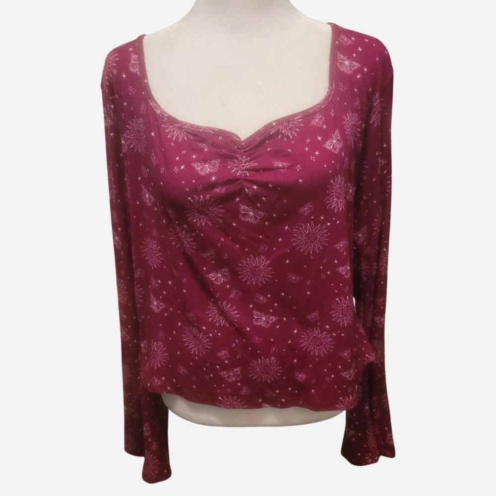 NWT 1X Pink long sleeve top with butterfly‎ pattern